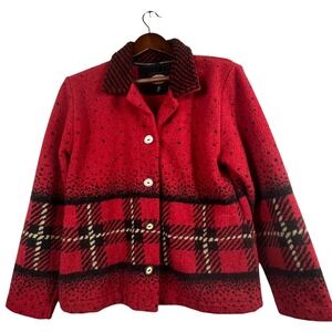 County Clothing Co Women's L Vtg Wool Feel Jacket Coat Button Plaid Canada Red